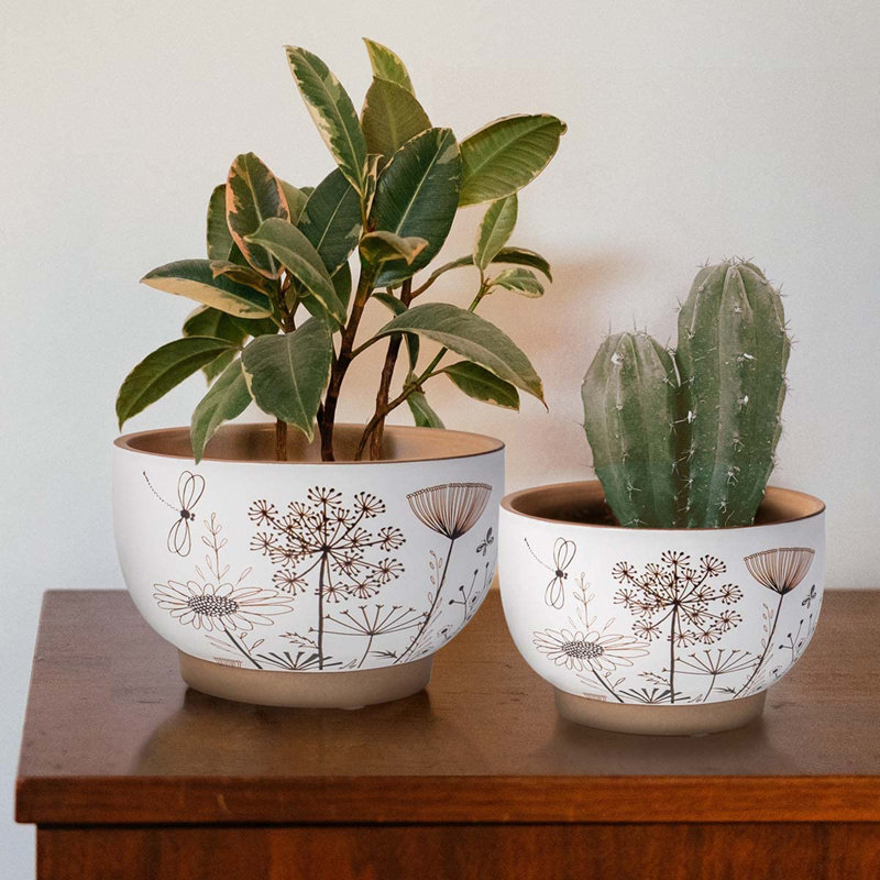 Pot de fleurs en terre cuite fait à la main blanc - ensemble de 2 avec trou de drainage, utilisation intérieure / extérieure