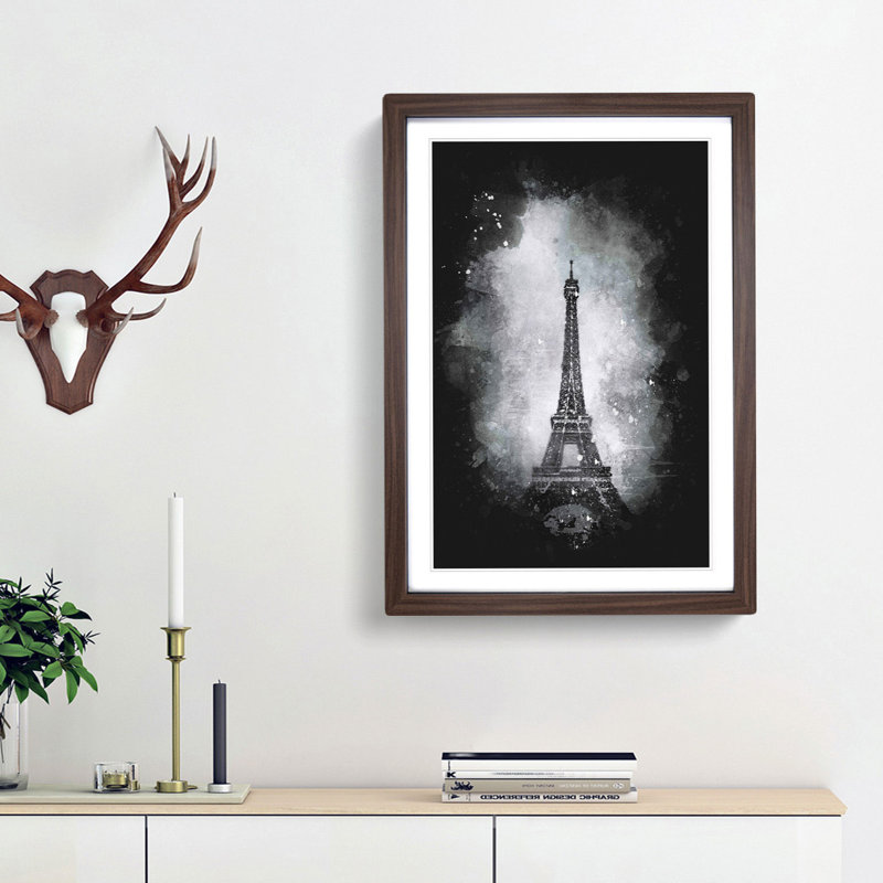 A Moody Eiffel Tower in Paris France - Framed Print, 33cm H x 24cm W x 2cm D, Walnut Framed