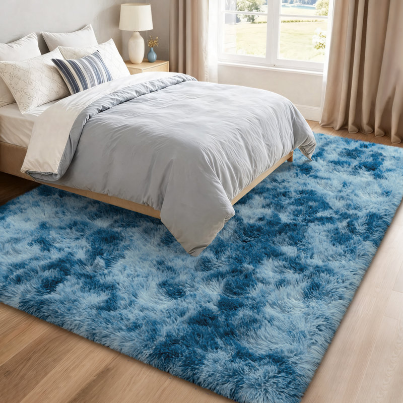 Super Soft Tie-Dyed PeacockBlue Rug 8x10 ft, Oversized Living Room Rug, Thick Pile Rug, Fluffy Tufted Room Rug For Room Bedroom Large Cozy Fuzzy Rug Room Home Decor Aesthetic Soft Non Slip Rug Decor Aesthetic, Christmas Decor, Halloween Decor