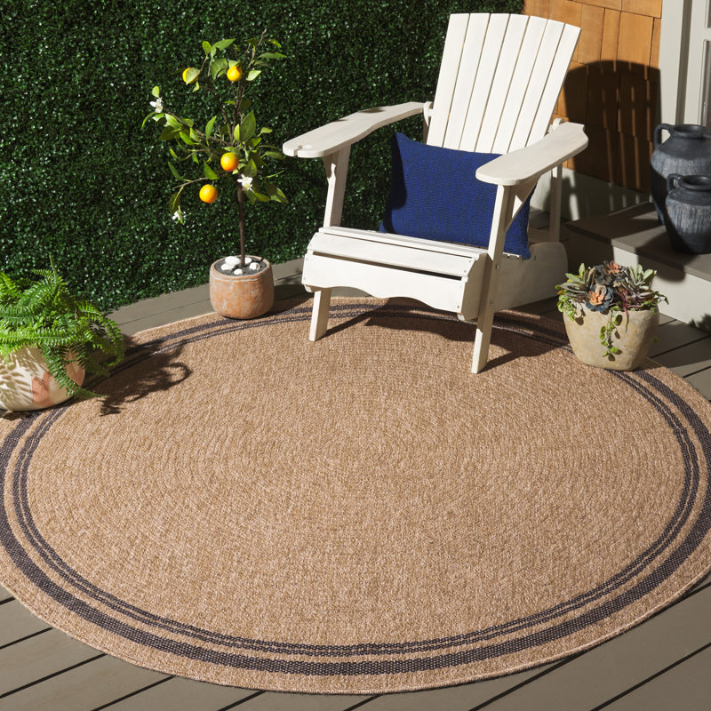 Shavanda Retreat Performance Bordered Rug, Round 6'7"