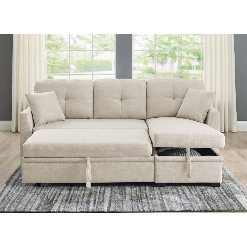 Areebe Upholstered L-Shaped Sectional Reversible, Almond Linen Blend
