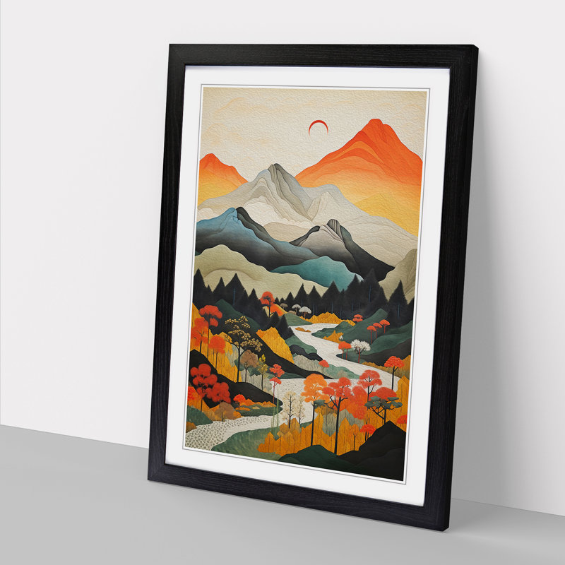 Japanese Mountains Constructivism No.2 - Framed Print, Black Framed, 34cm H x 25cm W x 2cm D