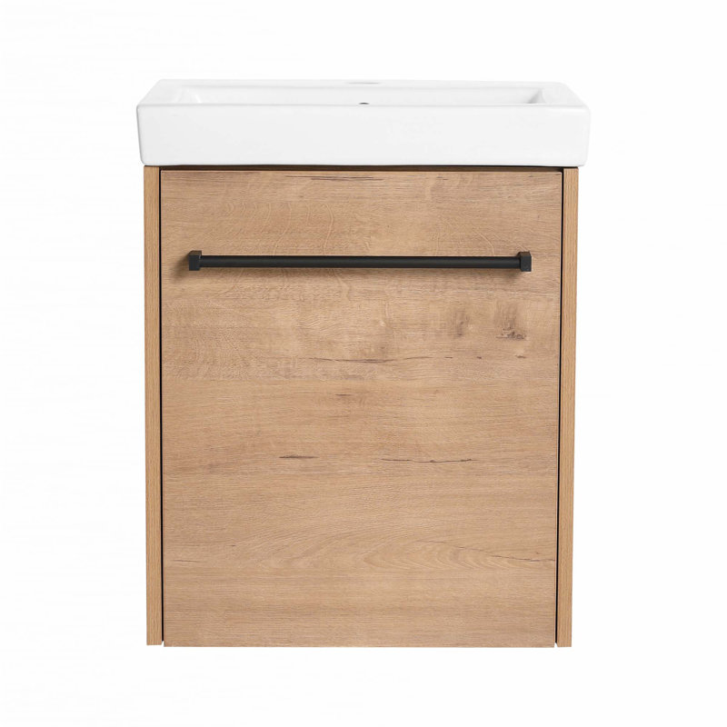 Meuble-lavabo flottant mural 18 po avec lavabo en céramique et porte d'armoire à fermeture en douceur, pour petite salle de bain