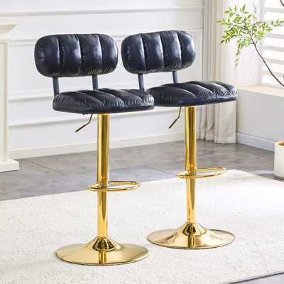 Ensemble de 2 tabourets de bar modernes à hauteur réglable, tabourets rembourrés en cuir de polyuréthane avec base en métal et repose-pieds pour îlot de cuisine, bar personnel et salle de jeux