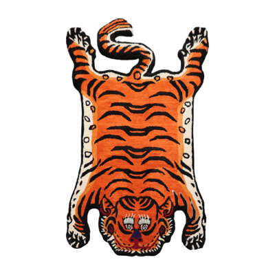 Tapis orange en laine touffeté à la main 3 pi x 5 pi