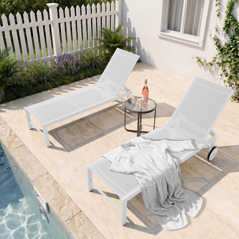 Arlenne Outdoor Chaise Lounge with Wheels, White