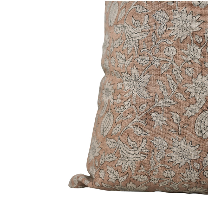 Linen Square Pillow Cover, 22"H x 22"W, Pink Floral 1