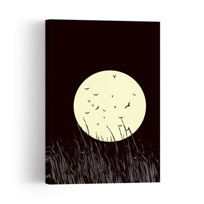Vol nocturne au clair de lune - Illustration abstraite contemporaine saisissante d'une chauve-souris et d'un oiseau dans un paysage naturel
