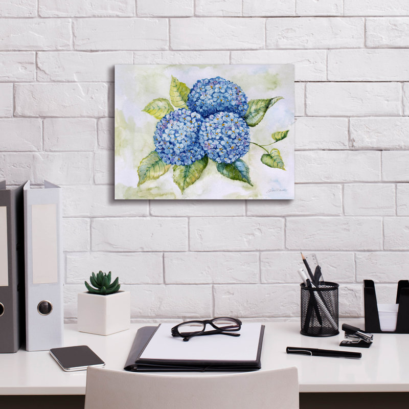 «Hydrangeas» par Jean Plout, art mural sur toile, H 12 po x l 16 po x P 0,75 po