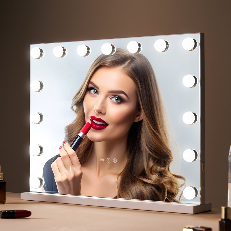 Miroir de salle de bain Hollywood avec lumières et fixation murale USB, 26 po x 22 po