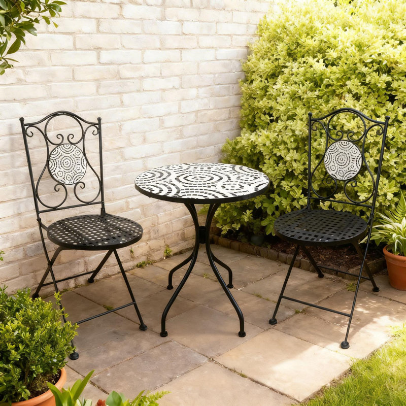 Carlton Mosaic Patio Bistro Table & Folding Chairs Set