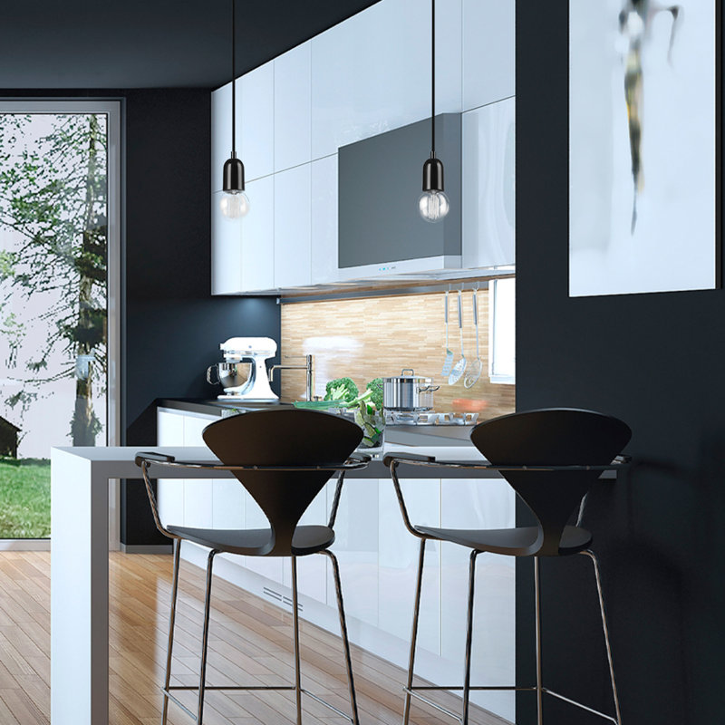 Glossy Black Glass Mini Pendant Light with LED Bulb