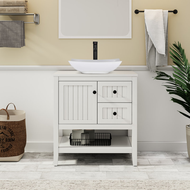 Sharee 30" Single Bathroom Vanity Set With Vessel Sink, Faucet And Drain, Assembly Required, White