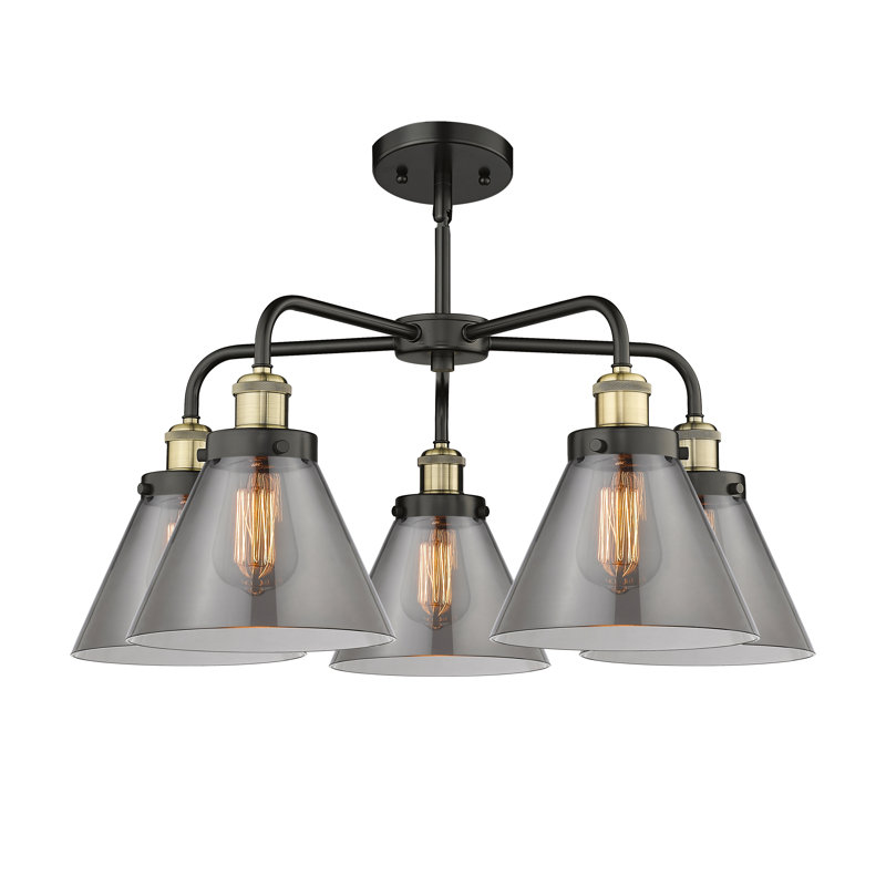 Lustre suspendu 5 lumières Cone, Plaqué couleur fumée, Laiton antique noir