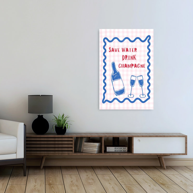 «Save Water Drink Champagne», reproduction d'art murale contemporaine, 48" H x 32" W