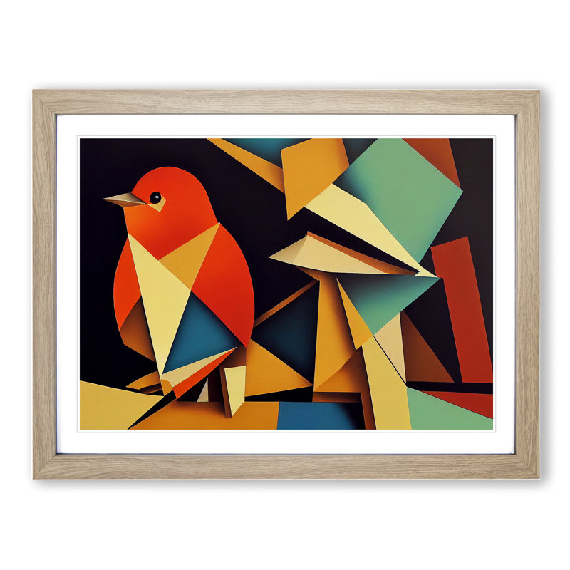 Abstract Robin Bird Vol.1 - Framed Print, 46cm H x 64cm W x 2cm D, Oak