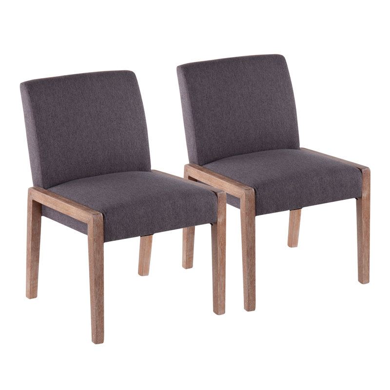 Carmen Contemporary Chair In White Washed Wood And Grey Fabric By Lumisource - Set Of 2, Gray, Brown
