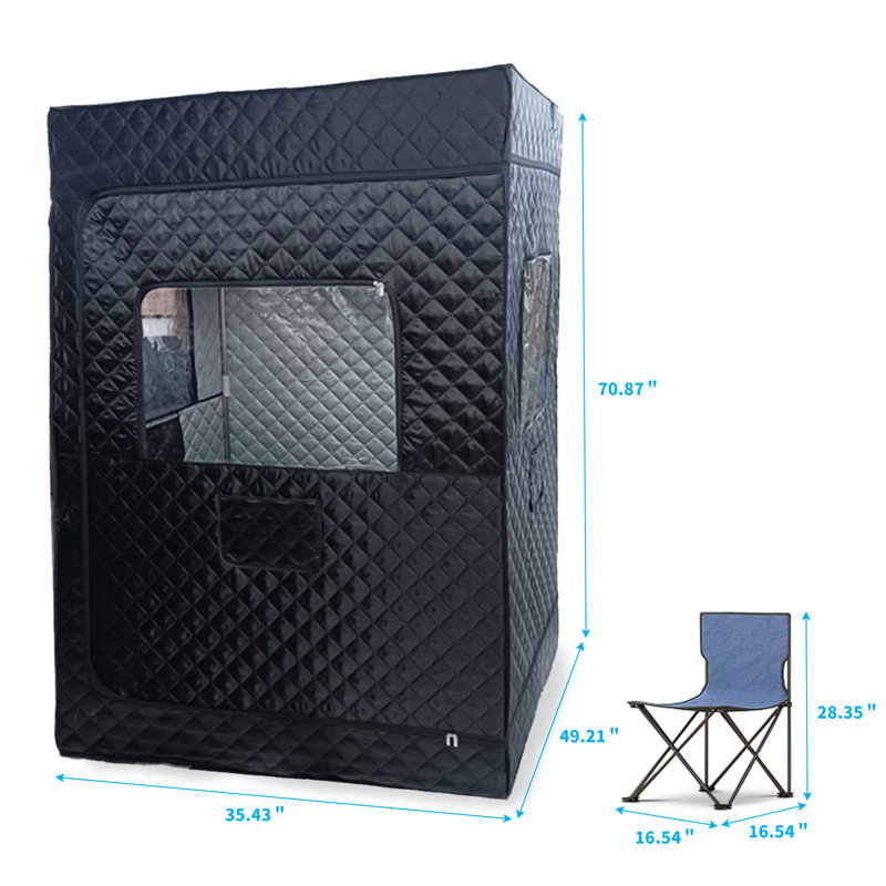 Tente de sauna de maison noire pour 2 personnes avec cuiseur à vapeur 3 L, minuterie intelligente, chaise pliante