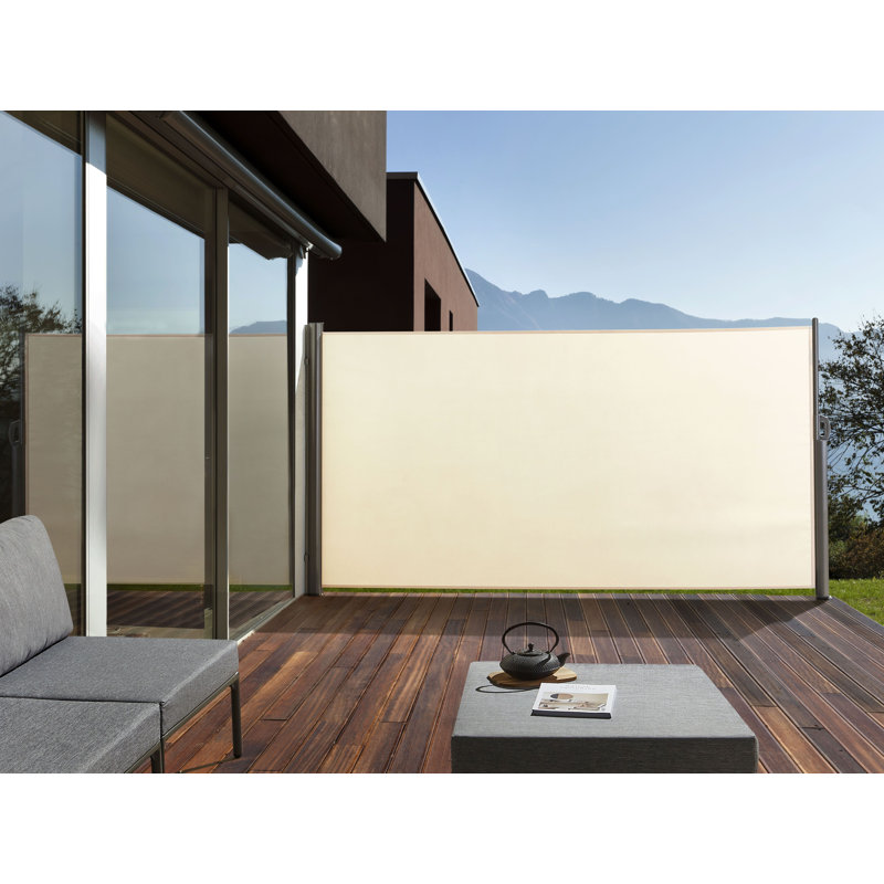 Dakota Fields 305cm W x 9cm D Fabric Cover Motorised Retractable Side Awning, Beige, 160cm H x 300cm W x 9cm D