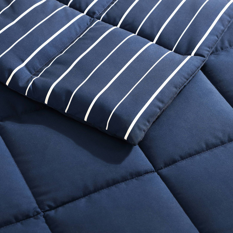 Navy Blue Twin Reversible Microfiber Comforter Set