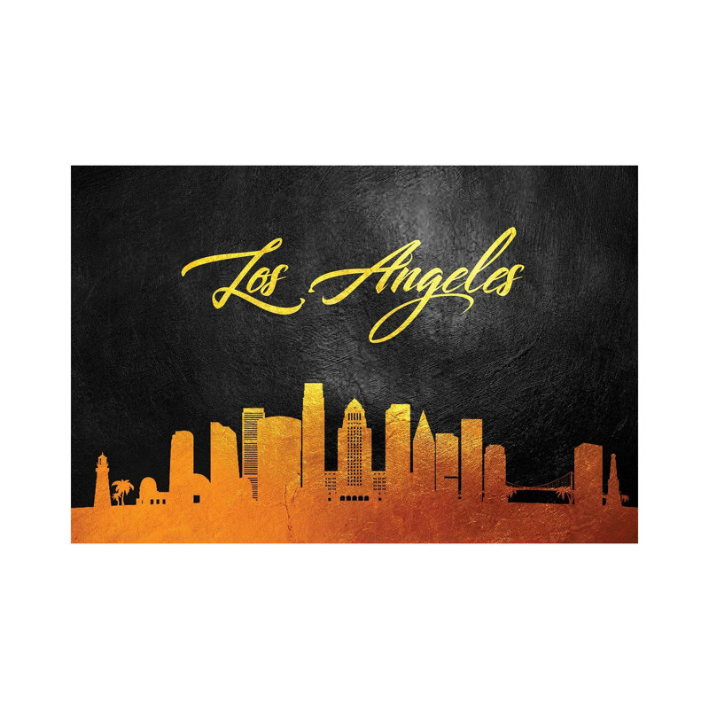 Los Angeles California Gold Skyline 1 Piece Wrapped Canvas Wall Art, 66.04 cm H x 45.72 cm W x 1.91 cm D
