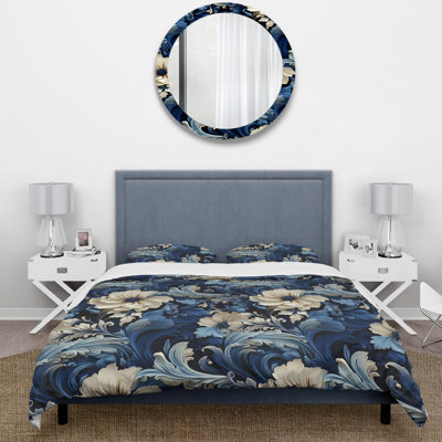 Cobalt Blue And White Victorian Floral Pattern Floral Duvet Cover