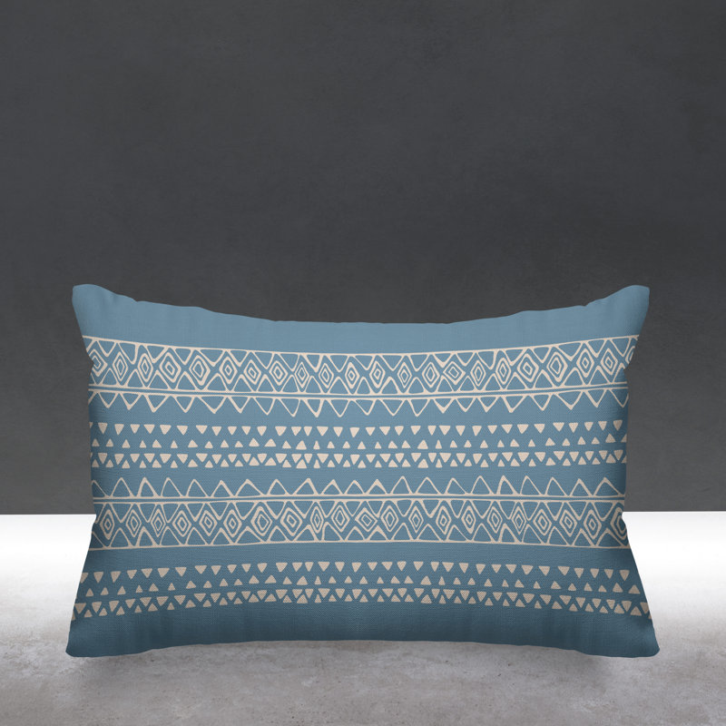 Titi Geometric Outdoor Reversible Throw Pillow, Blue