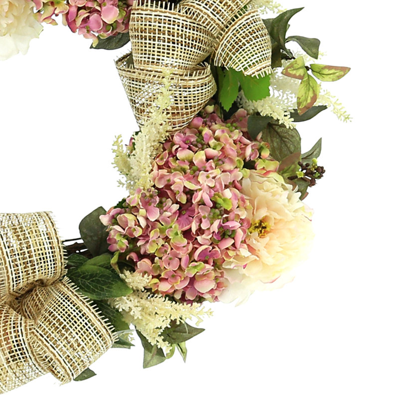 25" Hydrangea and Peony Wreath with Bows