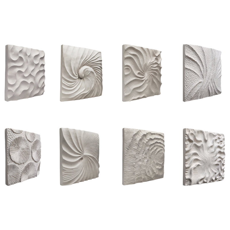 Canvas Wall Art Set Resin And Polyresin Abstract Sculptural Texture Panels Casual Style For Home Office Bedroom Living Room Decor Set Of 8 - 14" White