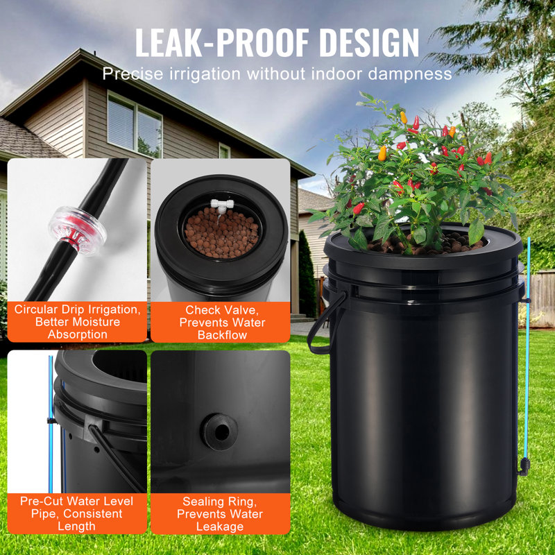 Black Polypropylene Hydroponic Grow System with Air Pump and Stones
