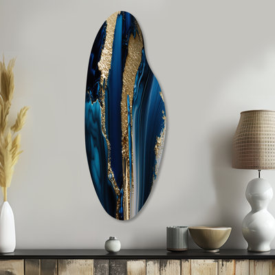 Abstract Geode Waves Gold II - Abstract Curved Large Metal Wall Art, Modern Asymmetrical Metal Art Print