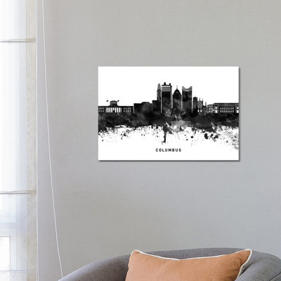 Columbus Skyline Black & White 1 Piece Wrapped Canvas Wall Art