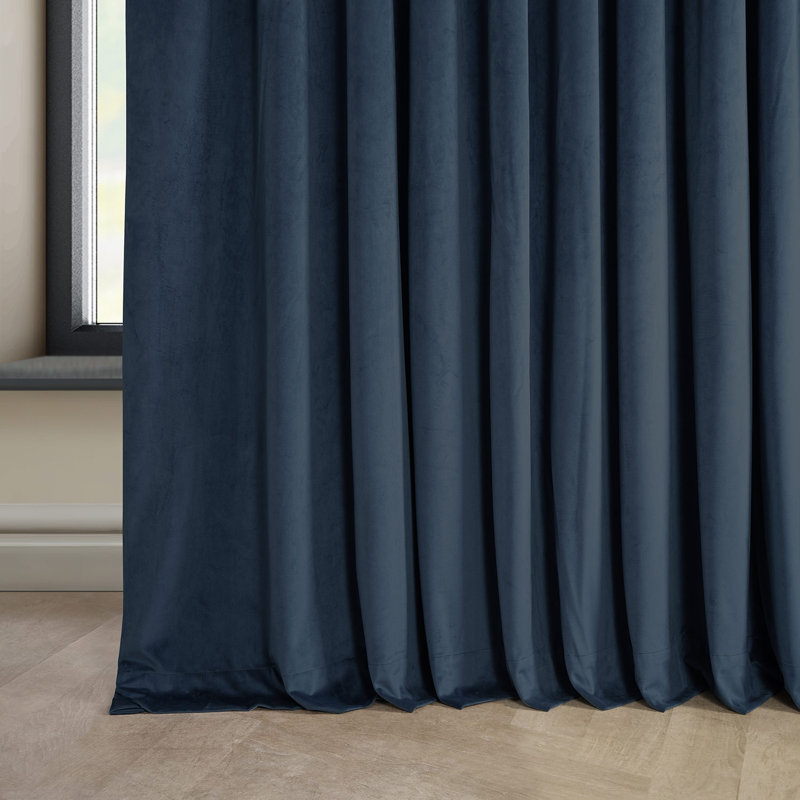 Loria Plush Velvet 100% Blackout Curtains For Bedroom, Living Room - Single Panel, Varsity Blue, 100" W x 84" L