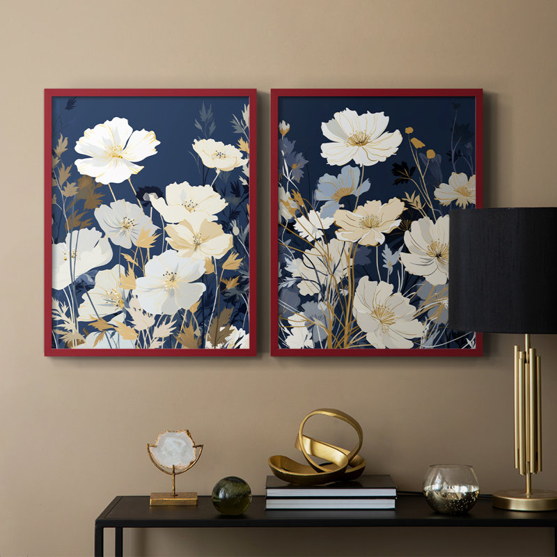 «FLORAL Series CCCCLIV», reproduction encadrée de qualité supérieure - prête à être accrochée - aucun clou requis - aucun clou requis