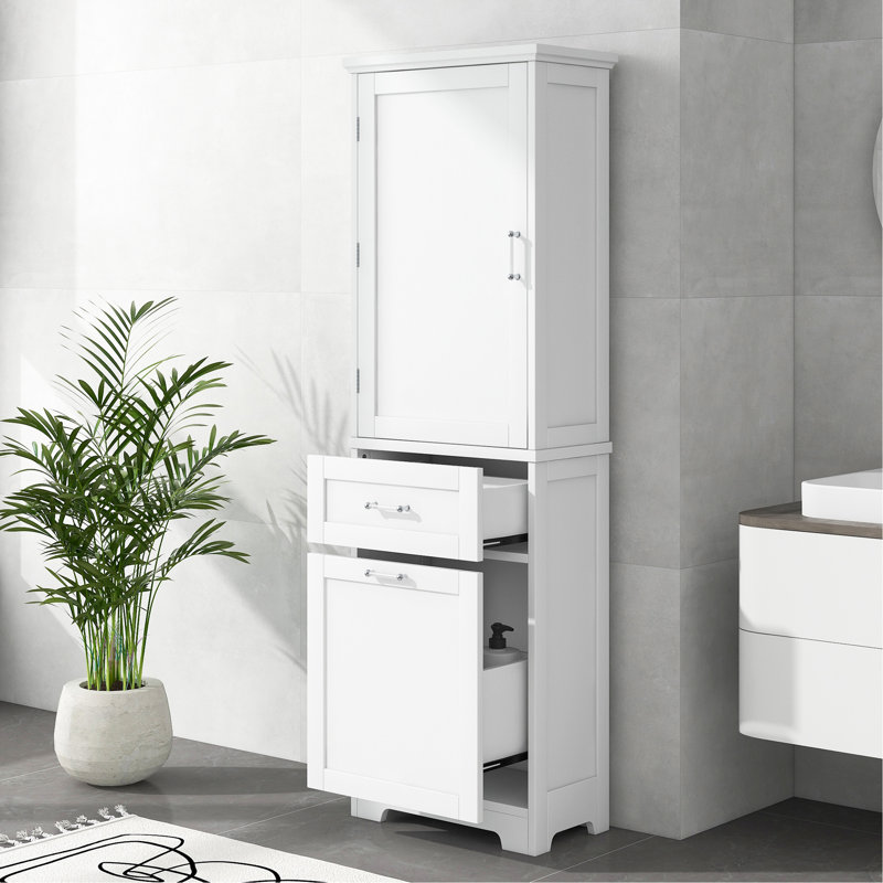 Tall Bathroom Storage Cabinet, Freestanding Storage Cabinet with Two Different Size Drawers and Adjustable Shelf, White