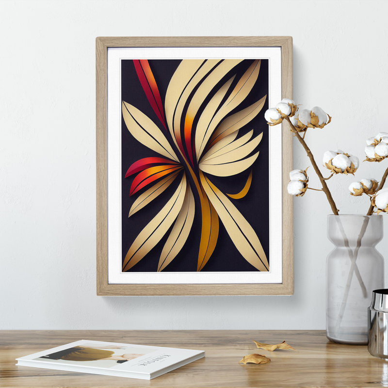 Bold Feather - Wall Art, 36cm H x 27cm W x 2cm D, Oak Framed, White