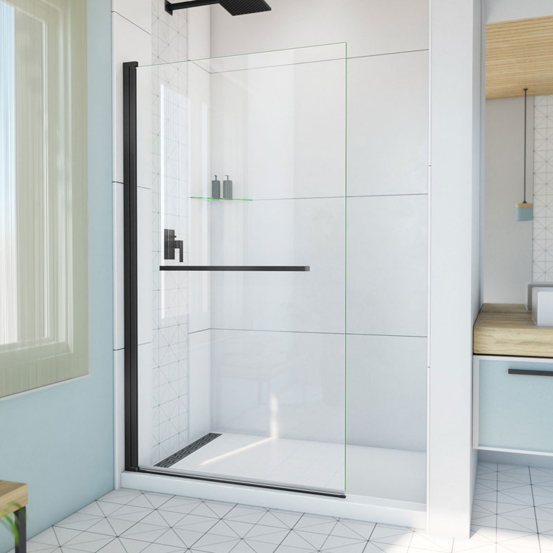  DreamLine Aqua-Q Swing 40 inch W x 72 inch H Frameless Swing Shower Door in Matte Black, Matte Black, 40"