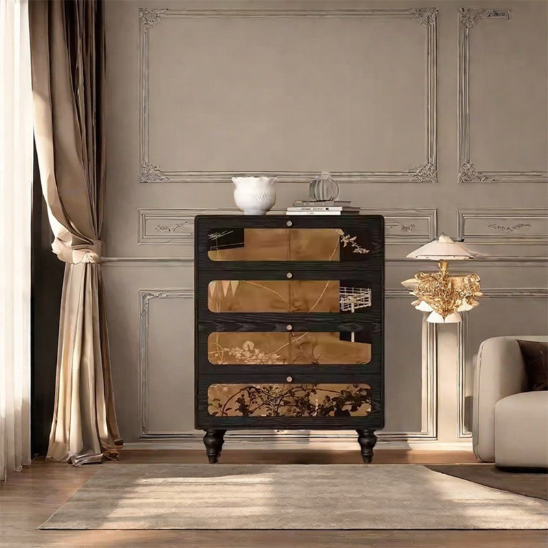 Armoire à cadre en frêne avec poignées en laiton