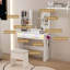 Bureau de coiffeuse avec miroir à DEL et prise de courant, ensemble de coiffeuse avec tiroirs de rangement et chaise, 3 modes d'éclairage et luminosité réglable à DEL RVB, coiffeuse pour chambre de filles