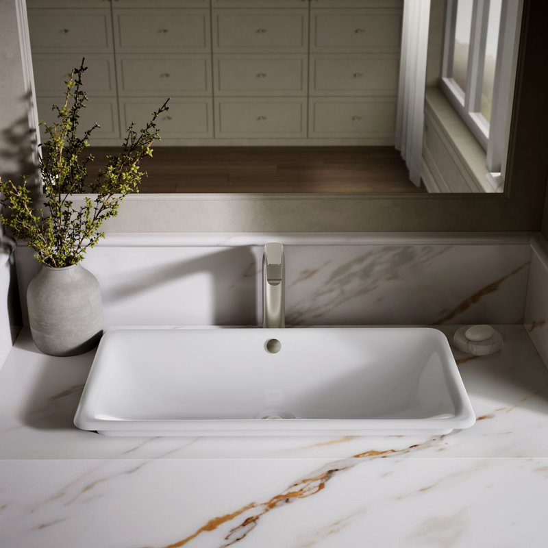 Iron Plains Metal Rectangle Dual Mount Bathroom Sink with Overflow, White