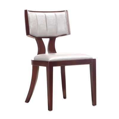 Pulitzer Traditional Vegan Leather Upholstered Beech Wood Side Chair in Silver