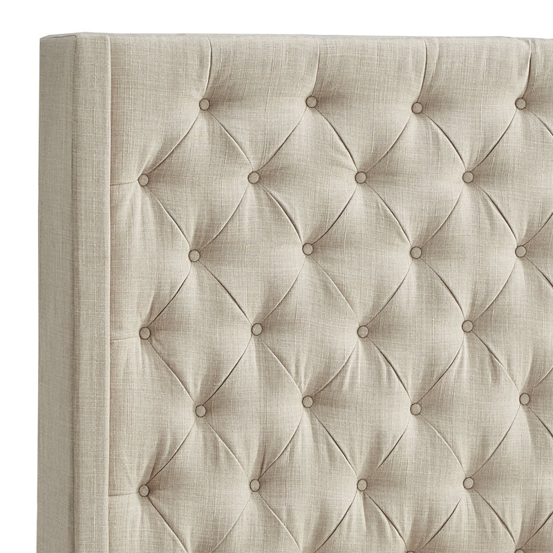 Tête de lit tapissier Kaster, Lin beige chiné, Très grand