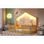 Lit simple au sol avec rails hauts, lit Montessori en bois avec lumière-959845526-959845527