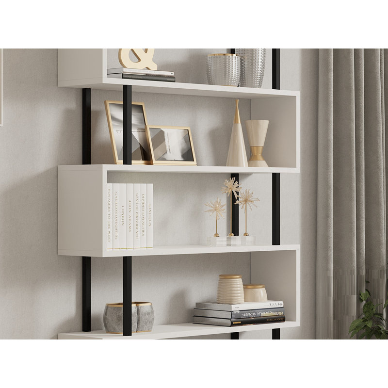 Modern White Bookshelf, 100% Melamine Coated Particle Board, 35.4 x 64.0 x 8.7 inches | 0.7 inches Thickness | Wall-Mountable Design, Multiple Shelves, Perfect for Home Office & Living Room Storage Solutions