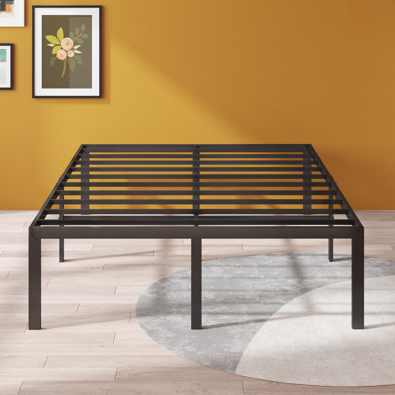 King Black Metal Platform Bed Frame with Slats