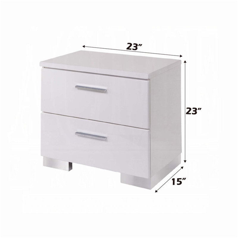 Table de chevet contemporaine ultrabrillante avec 2 tiroirs spacieux et des pieds chromés élégants, parfaite pour les chambres à coucher modernes