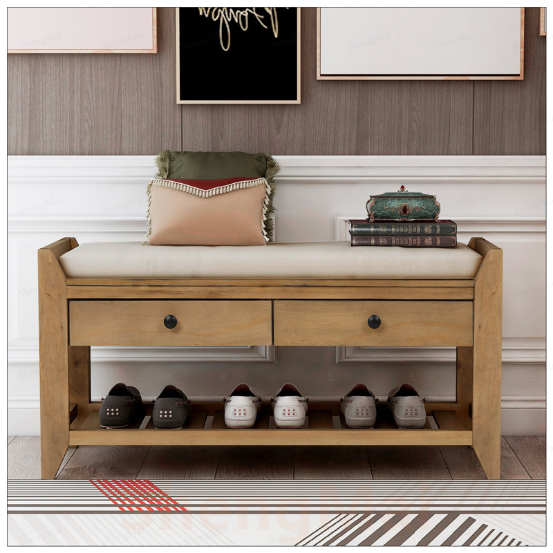 Range-chaussures avec siège rembourré et tiroirs, banc de rangement polyvalent pour entrée familiale, Brown, Brown