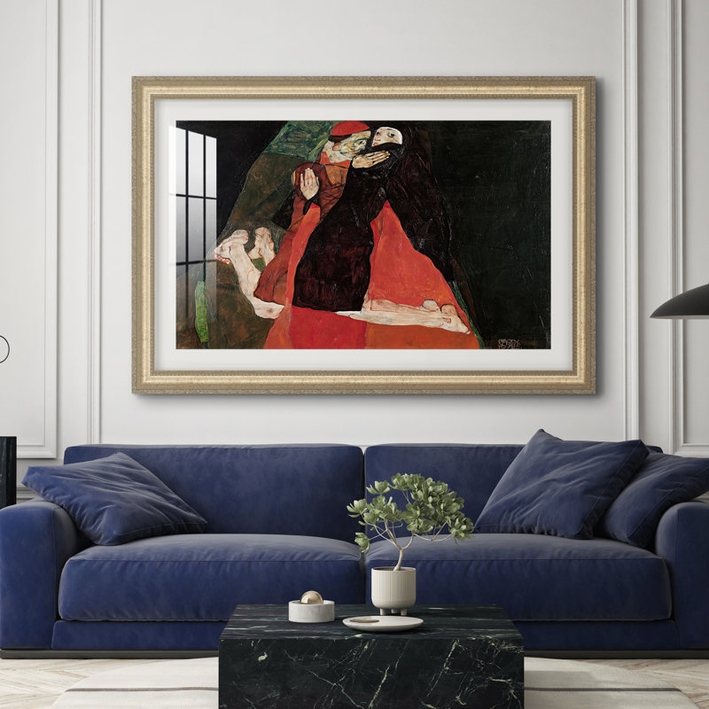Cardinal et nonne (Caresse), 1912 - Egon Schiele - Estampe encadrée sur mesure, 28 po x 40 po, Feuille de champagne en relief