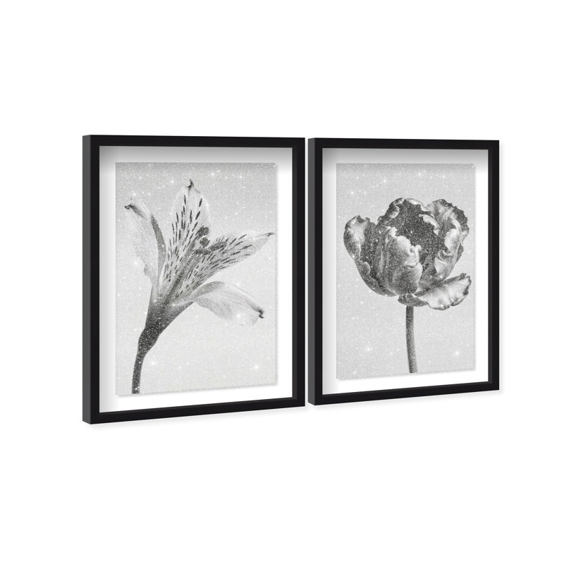 Peeking Flowers Set Set by Oliver Gal, 37.5" H x 25.5" W, Black Shadowbox