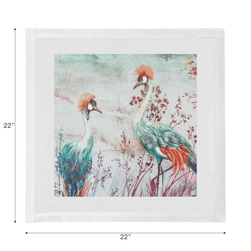 Crested Crane Cotton Sateen Dinner Napkins, Turquoise Red